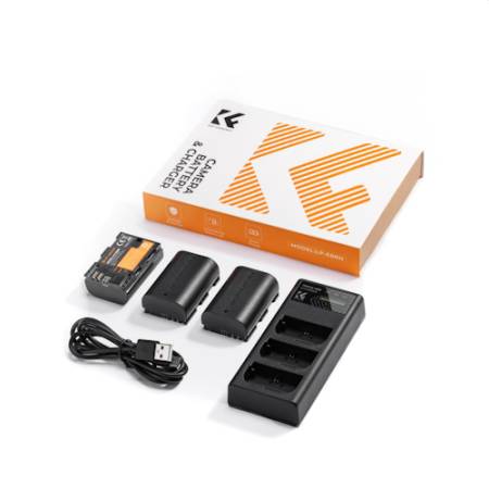 K&F Concept KF28.0039 - zestaw, 3x zamiennik akumulatora LP-E6NH, ładowarka_Zawartość zestawu_2